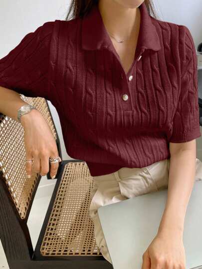 DAZY 女士短袖休闲商务针织毛衣上衣，秋季