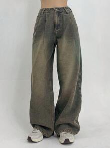 FRIFUL 女士褶皱和做旧宽松牛仔裤