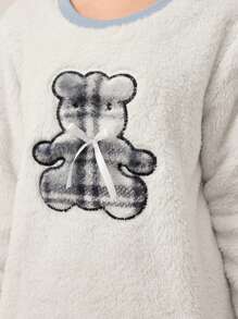 2 bộ đồ ngủ in hình gấu kẻ sọc thanh lịch cho bé gái tuổi teen và quần dài ấm áp tại nhà mùa đông - Nhiều màu - Xem 5