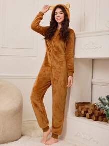 Pijama con capucha de manga larga en color marrón moca, ropa deportiva linda para mujer - Marrón Mocha - Ver 7