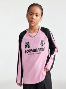 SHEIN Tween-Mädchen Herbst Athleisure Hot Pinks Preppy Streetwear Sportswear Blockcore Sport Oversized T Shirt - Verschiedenfarbig - Übersicht 6