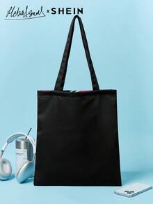 SHEIN SHEIN X Arab Artists All-Over Portrait Print Tote Shoulder Bag