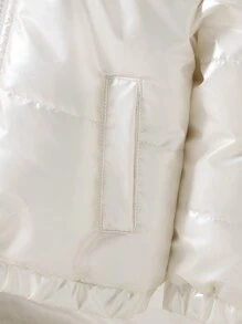 Baby Girl Thick Thermal Lined With Fur Collar Silver Warm Casual Sports Jacket, Autumn/Winter - Apricot - View 5