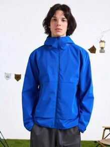 In My Nature Men's Solid Color Blue Zip Up Hoodie Outdoor Jacket - Blue - View 9
