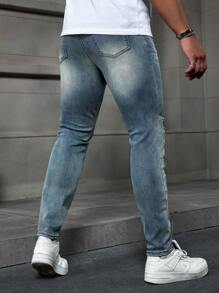 Manfinity LEGND Men's Light Blue Washed Stretch Denim Skinny Jeans - Light Wash - View 2