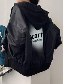 DAZY Jaket Windbreaker Wanita dengan Cetakan Huruf di Bagian Belakang - Hitam - View 6