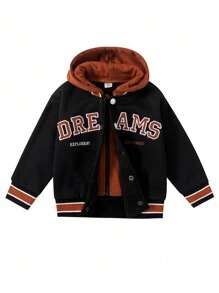 2pcs Young Boys Winter Knitted Fleece Patchwork Hooded Sweatshirt And Ribbed Cuff Jacket (Sold Separately) - Black - View 6