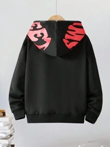 SHEIN Explorewe Tween Boys Letter Print Hooded Sweatshirt For Spring And Autumn - Black - View 2