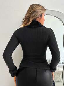 Zolique 纯色蓬松拼布长袖休闲前扣夹克 - 彩色 - 查看 2