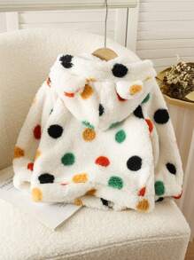 Young Girl Fashionable Elegant Jacquard Colorful Polka Dot Fluffy Coat, Suitable For Birthday Gift, New Year Gift, Christmas, Party, Outings, Vacation, Daily Wear, Fits Summer, Autumn, Spring, Fashion , Cute, Sweet Girl