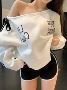 DAZY Women's Colorblock Letter Graphic Drawstring Pullover Sweatshirt