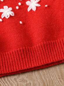 Suéter de niña bebé decorado con copos de nieve 3D para otoño/invierno, artículo de moda navideña nuevo. Color rojo lleno de ambiente festivo, cómodo y relajante. Diseño sencillo y generoso, fácil de poner y quitar, adecuado para el uso diario del bebé, ya sea para reuniones familiares o juego al aire libre, este suéter será el artículo destacado en el armario del bebé.