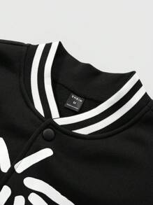 PAVTROS 男士前扣开合长袖休闲图案印花夹克，男士夹克，秋冬男士，冬季男士夹克，男友礼物，有趣的黑色外出图案长袖棒球夹克 - 黑色 - 查看 6