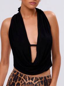 MUSERA Backless Cowl Top Summer Ibiza Boho Vacation Club Sexy Festival Holiday Rave Western Fall Back To School Going Out Top