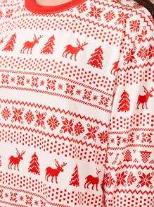 Conjunto de 2 piezas de atuendo a juego familiar para adolescentes, set de camiseta con gráfico navideño/de Año Nuevo y pantalones, otoño/invierno 2024 - Multicolor - Ver 4