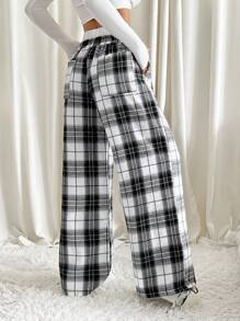 SHEIN EZwear Waist Patchwork Plaid Casual Pants, Autumn & Winter
