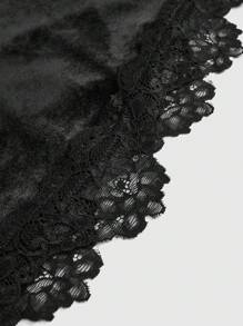 ROMWE Goth Áo cánh tay loe bằng nhung tương phản ren gợi cảm lãng mạn cổ chữ V cho nữ - màu đen - Xem 4