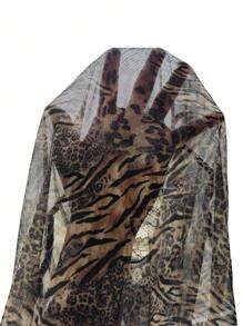 SHEIN ICON 猎豹印花豹纹蕾丝拼接透明吊带紧身连衣裙 Y2K 夏季动物印花性感曲线露背连衣裙 - 彩色 - 查看 7