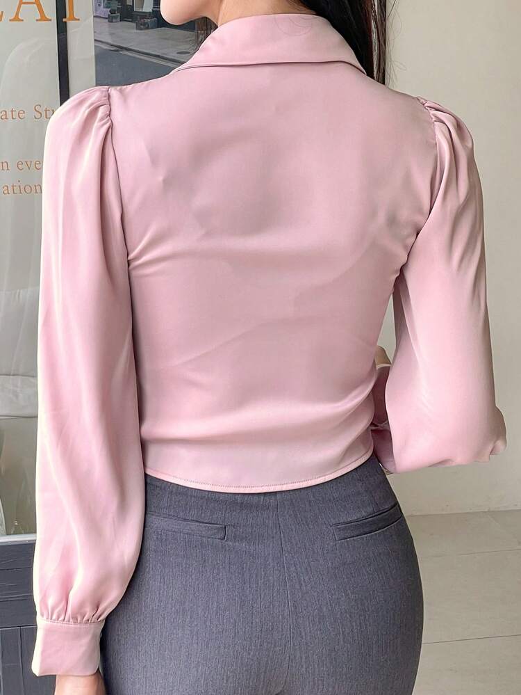 Women's Solid Color Pleated Cuff Long Sleeve Casual Blouse,Fall Clothes