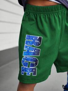 SHEIN Bộ 2 áo thun tay ngắn và quần short in chữ và xe hơi hoạt hình thời trang cho bé trai, mùa hè - Nhiều màu - Xem 5