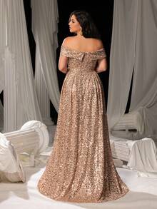 Faeriesty Curve Elegant Plus-Size Off-The-Shoulder High-Slit A-Line Formal Evening Gown For Gala Events, Wedding Receptions, Charity Balls, Award Ceremonies, And Formal Banquets