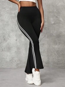 SHEIN Essnce 高腰撞色条纹弹力喇叭裤春秋