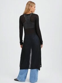 Muchica Áo len cardigan cực dài hợp thời trang & hợp thời trang, cho những chuyến đi lộng gió - màu đen - Xem 2