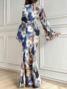 Modelyn Đầm Maxi Tay Dài Thanh Lịch Cổ Tròn In Hoa Cho Nữ Đầm Maxi Tay Dài Đầm Dạ Hội Dài - Nhiều màu - Xem 6