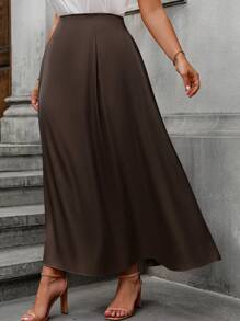 SHEIN Unity Plus Size Satin Elegant Women Skirt Maxi Women - Coffee Brown - View 1