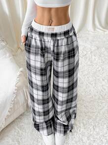 SHEIN EZwear Waist Patchwork Plaid Casual Pants, Autumn & Winter