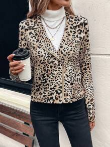 EMERY ROSE Women's Leopard Print Zip-Up Casual Long Sleeve Jacket - Multicolor - View 3