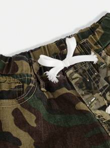 YOUNG BOY迷彩与树枝迷彩撞色拼接街头时尚大胆粗犷大口袋松紧腰牛仔裤，全年百搭潮流单品 - 彩色 - 查看 4