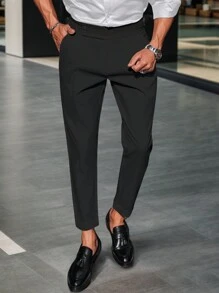 Calvornis Men's Solid Color Minimalist Casual Pants, For Fall - Black - View 5