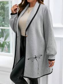 EMERY ROSE Abrigo sencillo y casual de punto con bloqueo de color, cierre con botones delanteros, mangas largas y estampado, talla grande