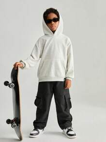 SHEIN Casual Multi-Pocket Cargo Pants For Tween Boys - Black - View 6