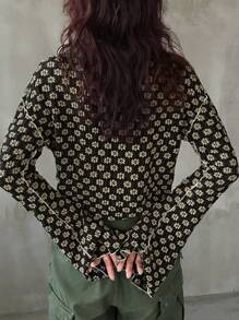 FRIFUL 女式花卉印花纹理喇叭袖长袖 T 恤，返校服装