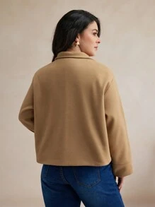 BizChic 大码纯色针织立领长袖夹克秋季女装冬季女装冬季夹克 - 卡其色 - 查看 2