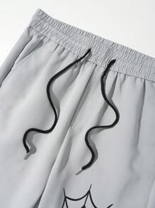 Manfinity Roghcode Pantalones casuales simples con estampado de araña para hombre, para uso diario - Gris Claro - Ver 4