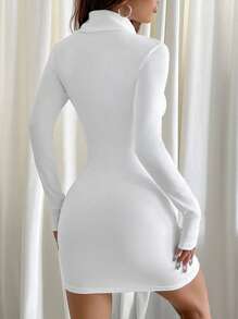 SHEIN EZwear 不透明白色高领长袖短裙 - 白色 - 查看 2