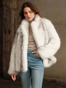Anewsta New Arrival Elegant Fluffy Ladies Coat, Fox Fur Style Fuzzy Winter Outerwear For Holiday Party Clothes - White - View 7
