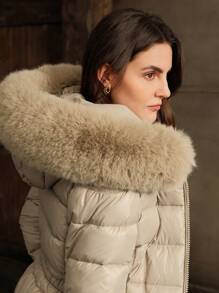 Anewsta Women Hooded Zipper Short Waisted Padded Coat - Khaki - View 4