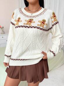 SHEIN MOOSTA Áo len dệt kim cổ tròn cỡ lớn họa tiết người bánh gừng dành cho mùa thu đông. - Nhiều màu - Xem 4