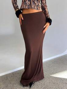 Aloruh Váy dệt kim siêu dài, eo siêu thấp, mặc thường ngày - Cà phê nâu - Xem 2