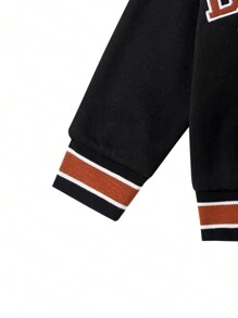 2pcs Young Boys Winter Knitted Fleece Patchwork Hooded Sweatshirt And Ribbed Cuff Jacket (Sold Separately) - Black - View 5