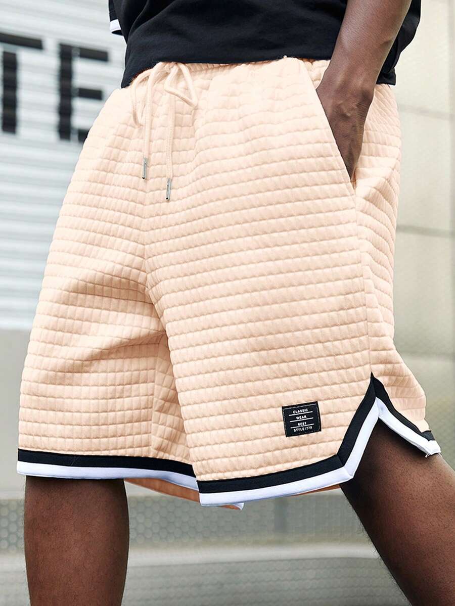 GENTILAND 男士抽绳腰部字母印花口袋宽松休闲针织短裤 - 卡其色 - 查看 1