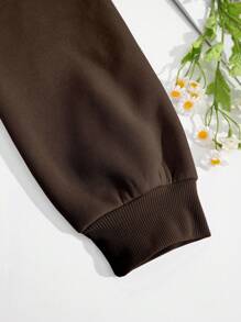 INAWLY Letter Print Hooded Long Sleeve Sweatshirt - Chocolate Brown - View 5