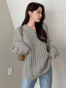 DAZY Casual Loose Fit Solid Color Drop Shoulder Sweater, Autumn/Winter - Grey - View 4