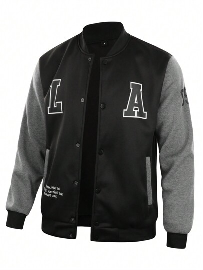 Guys Slogan Graphic Colorblock Bomber Jacket Without Tee