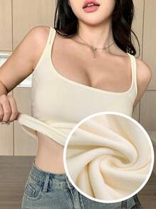 DAZY Women's Solid Color Thermal Lined Tank Top For Autumn/Winter Preppy Tops,Thermal Lined - White - View 7