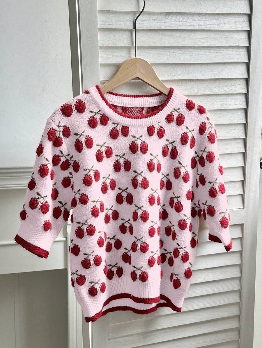 SHEIN Unity 女士全印花圆领针织毛衣 - 粉色 - 查看 1